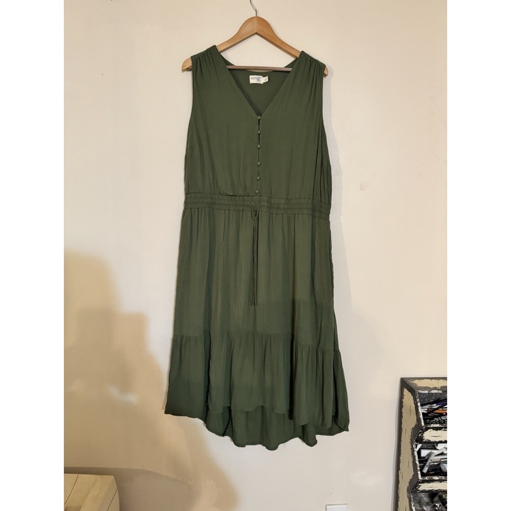 Terra Sky 1X Dress Ruffles Olive Army Green Summer Light Sexy Flirty Cute Womens